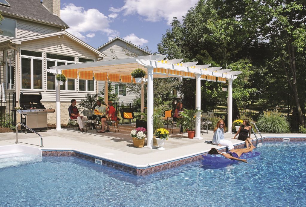image of a pergola beside a pool outdoor innovations outdoor entertainment areas